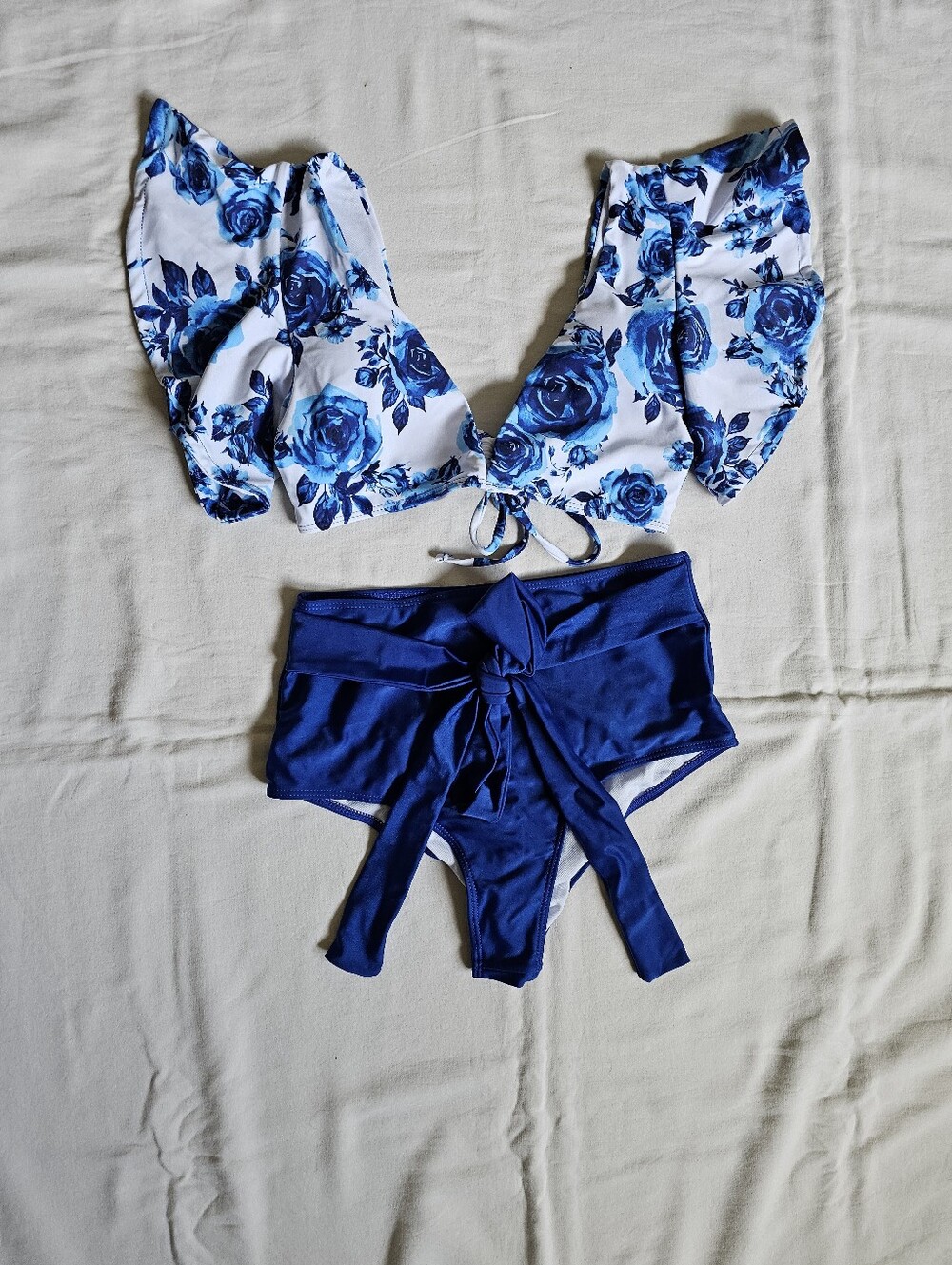 Blue Floral Ruffle Bikini Set